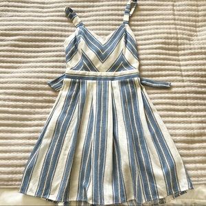 White and Blue Striped Cotton Sundress with a Tie-Back - Size S